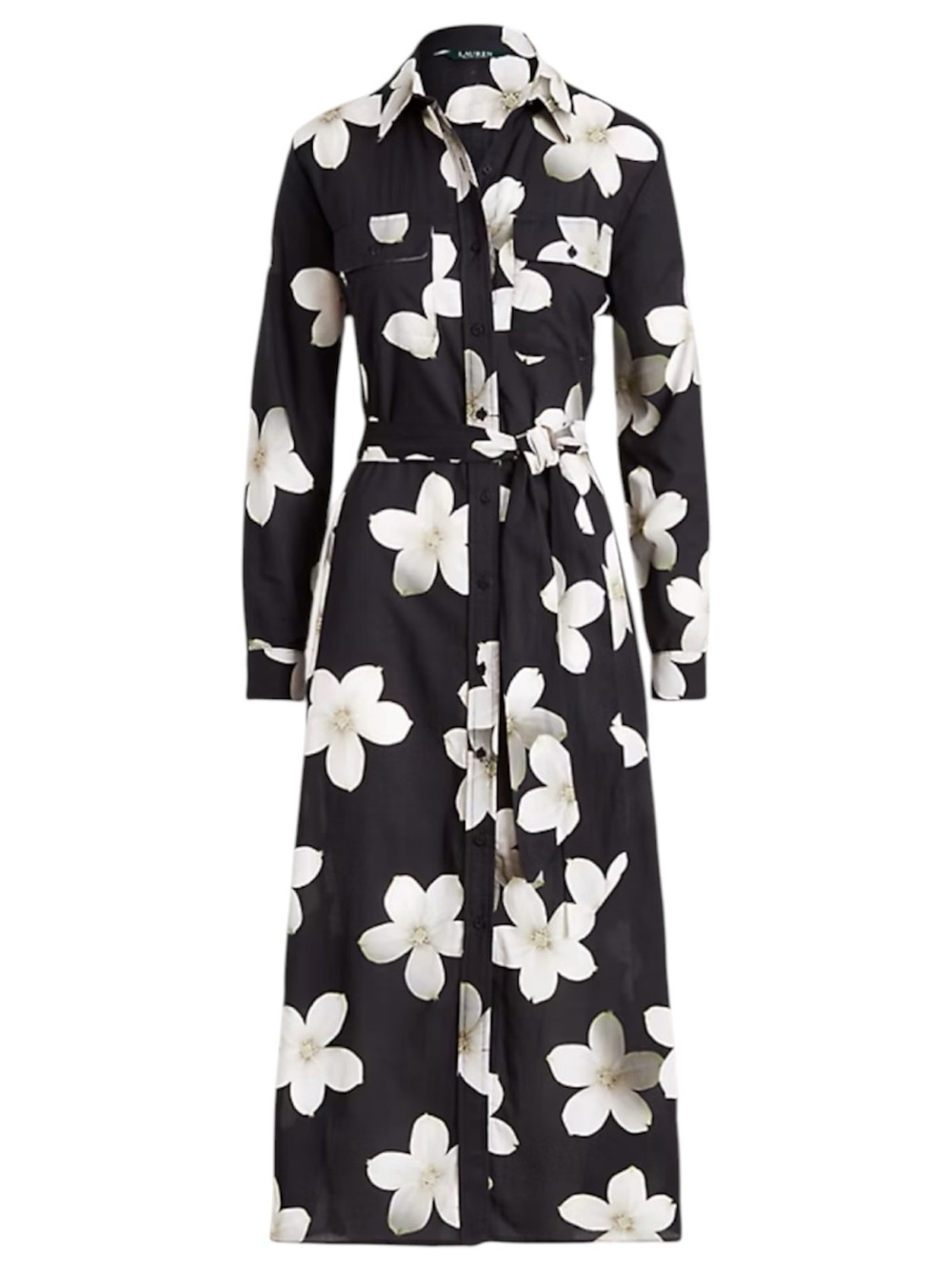 Lauren Ralph Lauren XL Floral Maxi Shirt Dress Cover Up Black White 100% Cotton - Picture 14 of 14